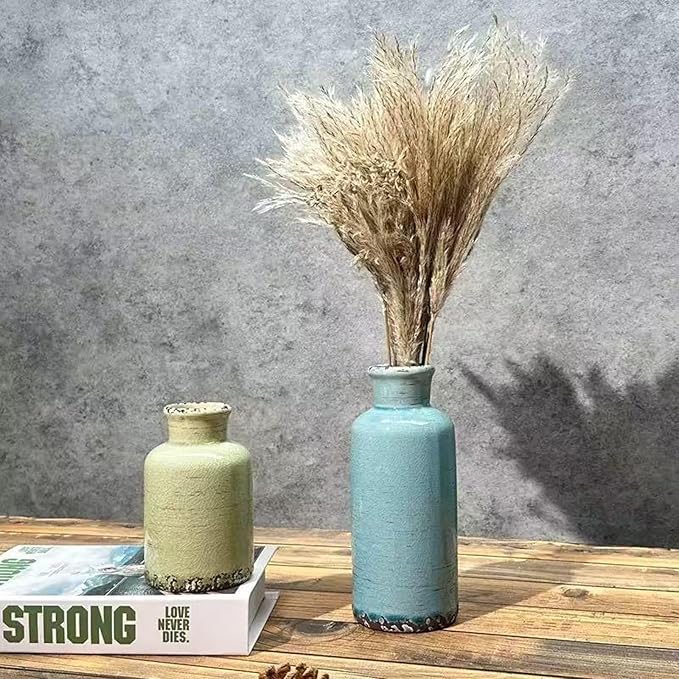 Ceramic Vase Set of 3,Small Rustic Vintage Decorative Vase for Home Decor,Modern Farmhouse Vases for Living Room,Table Shelf,Centerpieces,Fireplace and Entrance Decorative-Multicolor-VerdiqueGarden