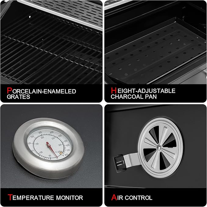 Royal Gourmet CD1824M 24-Inch Charcoal Grill, BBQ Smoker with Handle and Folding Table, Perfect for Outdoor Patio, Garden and Backyard Grilling, Black, Medium-VerdiqueGarden