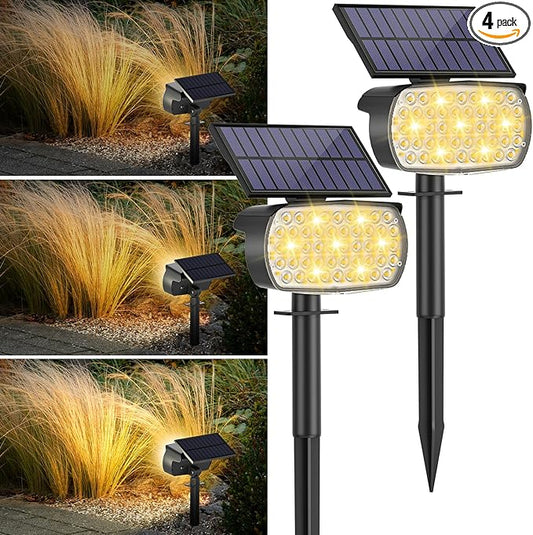 108 LED Solar Spot Lights Outdoor, IP65 Waterproof, 3 Modes Landscape Spotlights, Large Solar Panel Powered Lights for Garden Yard Pathway (Warm White/2 Pack)-VerdiqueGarden