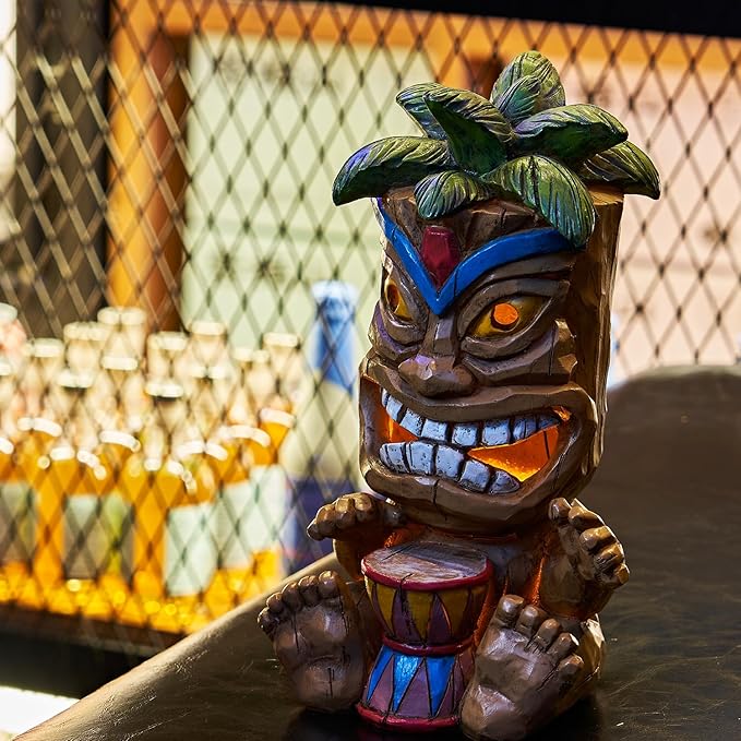 Outdoor Tiki Statue Decoration-Solar Power Light Tiki Garden Statues-Tiki Bar Decor Totem Pole Waterproof Figurines for Garden,Patio,Balcony,Yard,Lawn Ornament,10.43 Inch Tall-VerdiqueGarden