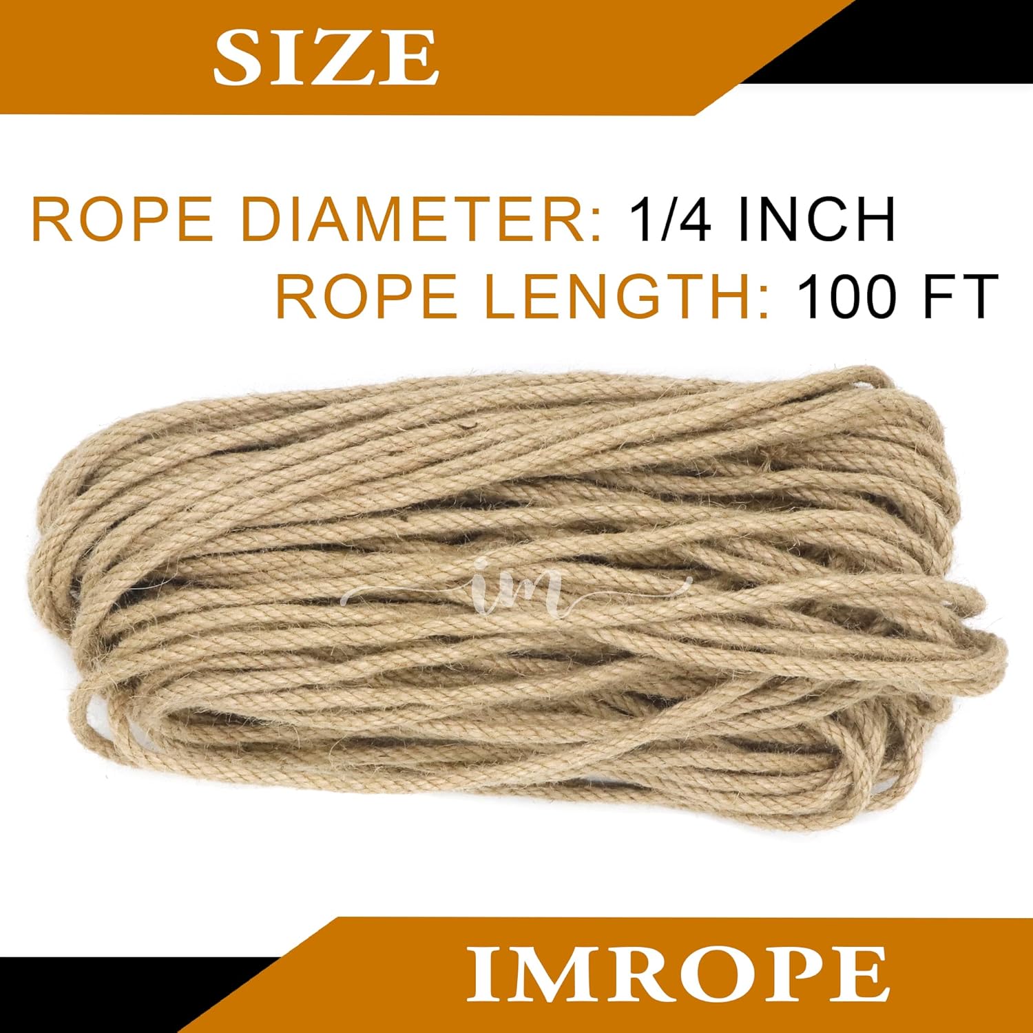 Jute Rope 1/4 Inch 100 ft 6mm Thick Natural Clothesline Garden Twine Rope, 4 Strands Heavy Duty & Strong Decorative String for Crafts, Hanging Plants, Packing & Bundling by IMROPE-VerdiqueGarden