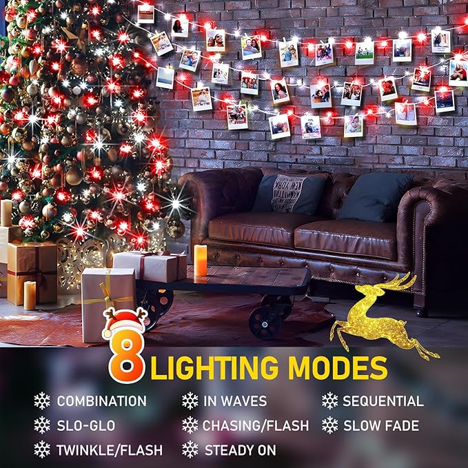 KNONEW 197FT 500 LED Christmas Lights Outdoor String Lights 8 Modes & Memory Fairy Light Plug in Waterproof LED String Lights for Xmas Yard Tree Wedding Party Holiday Decorations (Red and White)-VerdiqueGarden