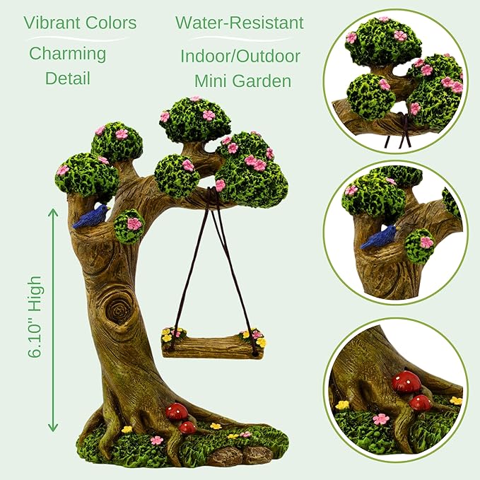 Fairy Garden Accessories Outdoor - Fairy Garden Kit with Fairies for Fairy Garden - Miniatures for an Outdoor Garden, a Fairy Tree Swing, Figurines & Puppy-VerdiqueGarden