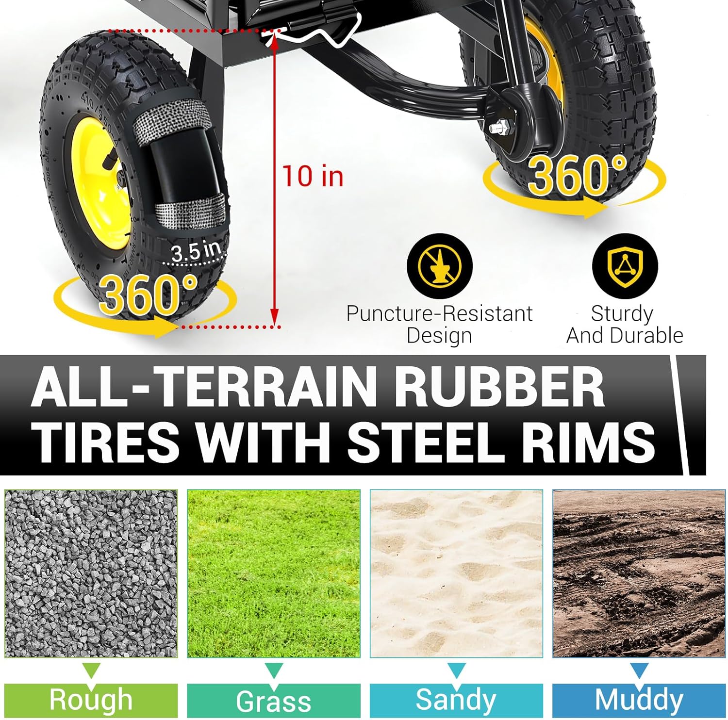 Heavy Duty Steel Garden Cart, 550LBS Pullable Metal Garden Wagon with 10" Wheels, 180° Rotating Handle and Removable Sides for Outdoor, Farm, Yard, Beach ﻿-VerdiqueGarden