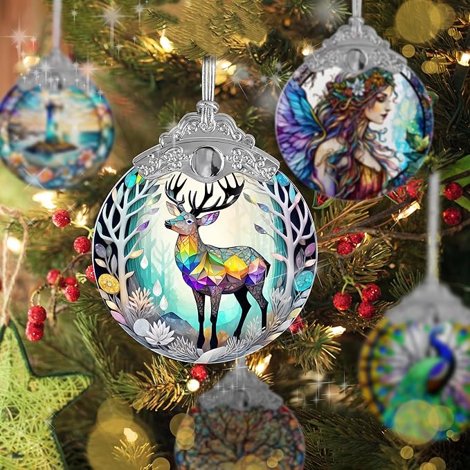 Stained Glass Suncatcher, Jocidea Deer Ornament, Christmas Ornaments, Holidays Ornaments, Christmas Tree Decor, Deer Decor for Home, Deer Gifts-VerdiqueGarden