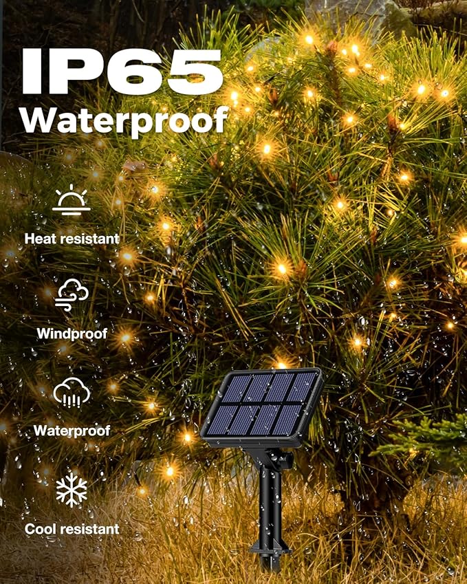 1 Pack Solar Fairy Lights for Outside Waterproof, 49FT/15M 150LED Solar String Lights Outdoor 8 Modes Solar Twinkle Lights for Garden Yard Christmas Tree Wedding Party Decor, Warm White-VerdiqueGarden