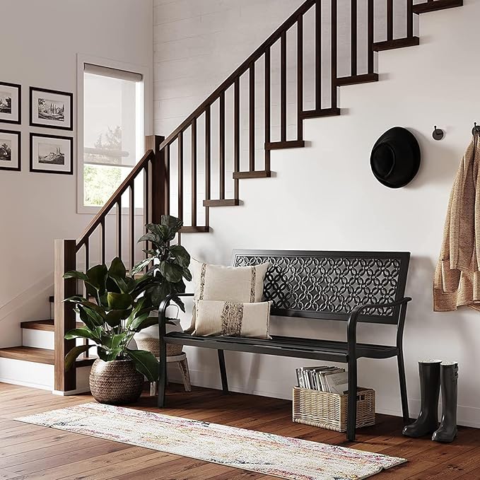 Grand patio 50" Outdoor Bench Garden Bench with Armrests Bench for Outdoors Lawn Yard Porch Black-VerdiqueGarden