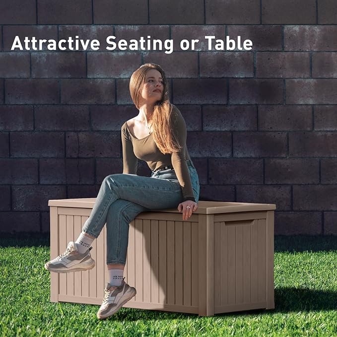 DRATO 180 Gallon Deck Box, Waterproof Resin Large Outdoor Storgae Box for Patio Furniture, Patio Cushions, Gardening Tools, Pool and Sports Supplies, Lockable-VerdiqueGarden