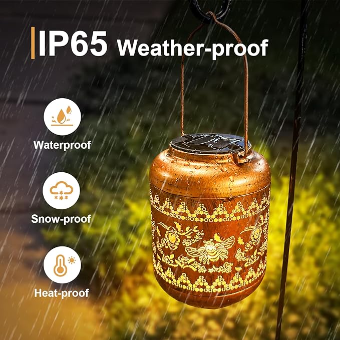 Bee Solar Lanterns Outdoor Hanging Waterproof Bee Garden Decor Christmas Gifts for Women Mom Grandma Metal Solar Lights Decoration Outside for Yard, Patio,Pathway Landscape-VerdiqueGarden