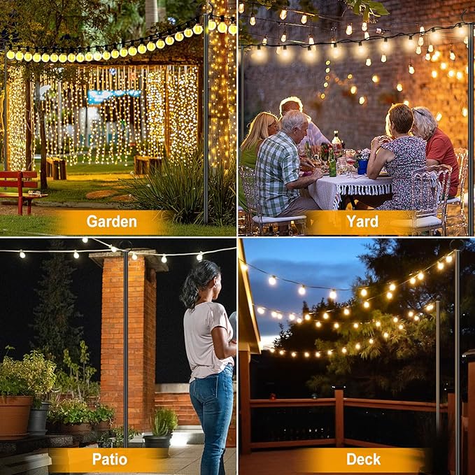 String Lights Poles Outdoor 10.3FT, 2 Pack 2 in 1 Upgraded Metal Light Poles for Hanging String Lights, Outside Lighting Stand with Hooks for Wedding, Parties, Deck, Garden, Fence Decor-VerdiqueGarden