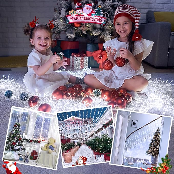 JMEXSUSS 66ft 200 LED White Christmas Lights Indoor Bedroom, Connectable White String Lights Outdoor Clear Wire, 8 Modes Twinkle String Lights Plug in for Room Tree Wedding Christmas Decoration-VerdiqueGarden