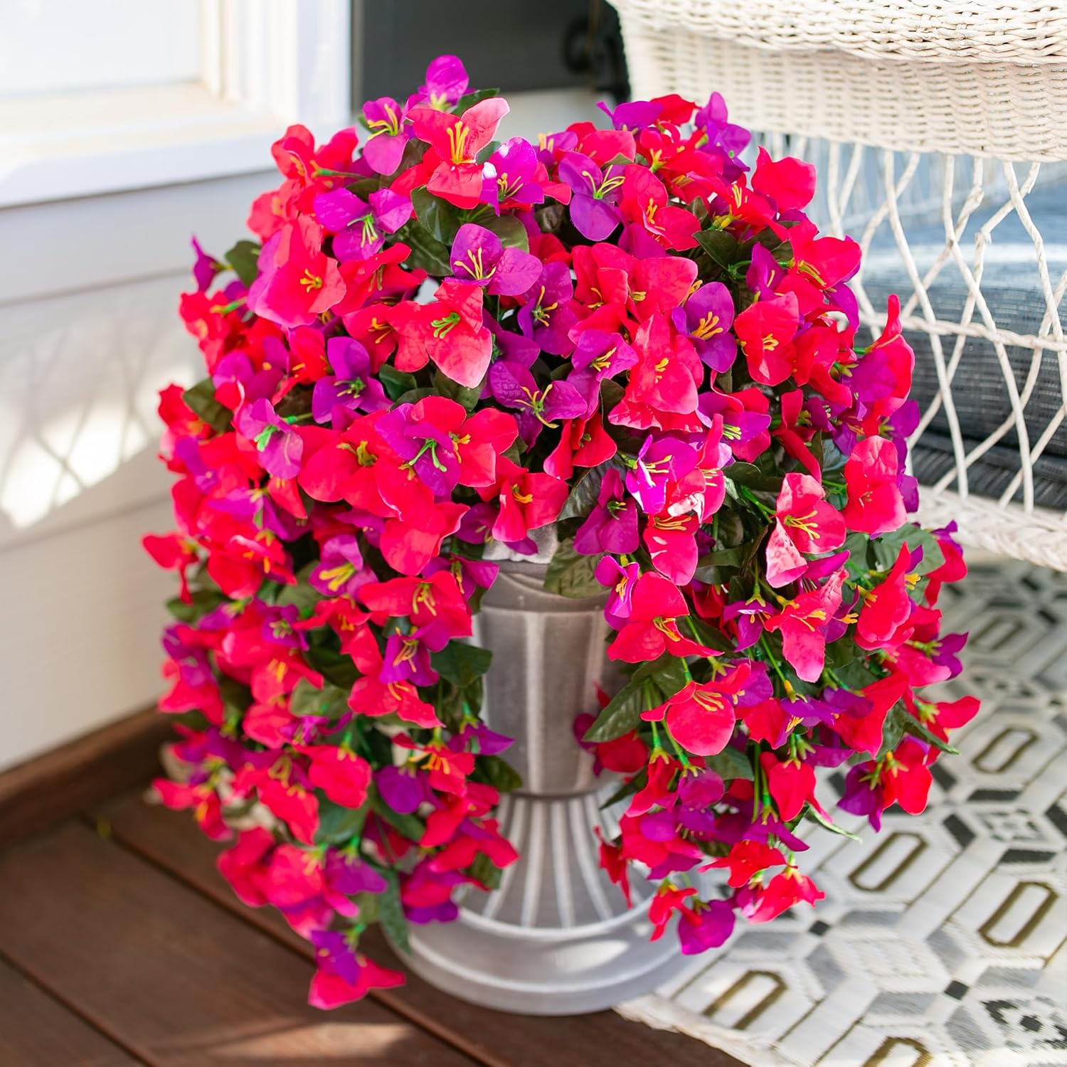 Bougainvillea Artificial Hanging Flowers Plants for Outdoors Decoration, 2pcs Fake Flowers Silk Bougainvillea Vines Realistic UV Resistant Faux Flowers for Outdoor Planters Porch Patio, Mix-VerdiqueGarden