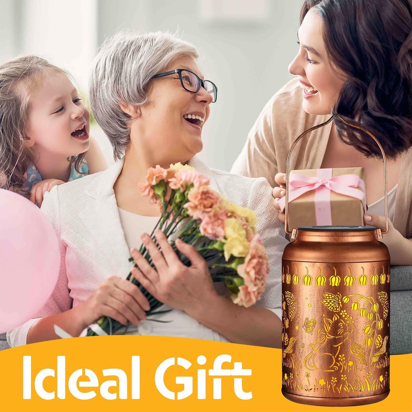 2 Pack Solar Lanterns Outdoor Waterproof, Cats Garden Decor Gifts for Women Mom Grandma Hanging Solar Lights Metal Decoration Outside for Yard, Patio, Lawn-VerdiqueGarden