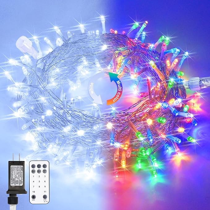 JMEXSUSS 100 LED Cool White & Multicolor Christmas Lights Indoor, Color Changing String Lights Plug in, 33ft Christmas String Lights Outdoor Waterproof for Xmas Tree Indoor Decor-VerdiqueGarden
