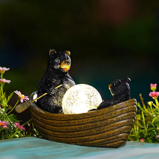 Goodeco Solar Bears Boating Statue - Waterproof Outdoor Bear Decor with Solar Gazing Ball Lights - Great Gift for Bear Lovers and Garden Enthusiasts - Ideal Gifts for Mom & Birthdays-VerdiqueGarden