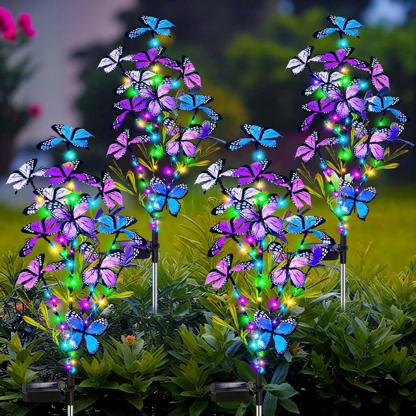 Solar Garden Lights Outdoor, Waterproof 4 Pack Solar Butterfly Lights with 60 LED 12 Butterfly Colorful Lighting for Garden Yard Lawn Outdoor Decor, Gift for Mom Women Mother's Day-VerdiqueGarden