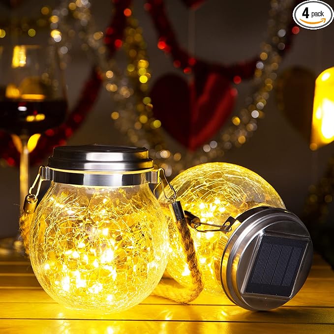 ROSHWEY Solar Lanterns Outdoor Waterproof, 4 Pack Garden Lights Outdoor Lantern Paito Decor Christmas Gifts Solar Globe Lights Outdoor Hanging for Backyard Porch Balcony Decoration, Warm White-VerdiqueGarden