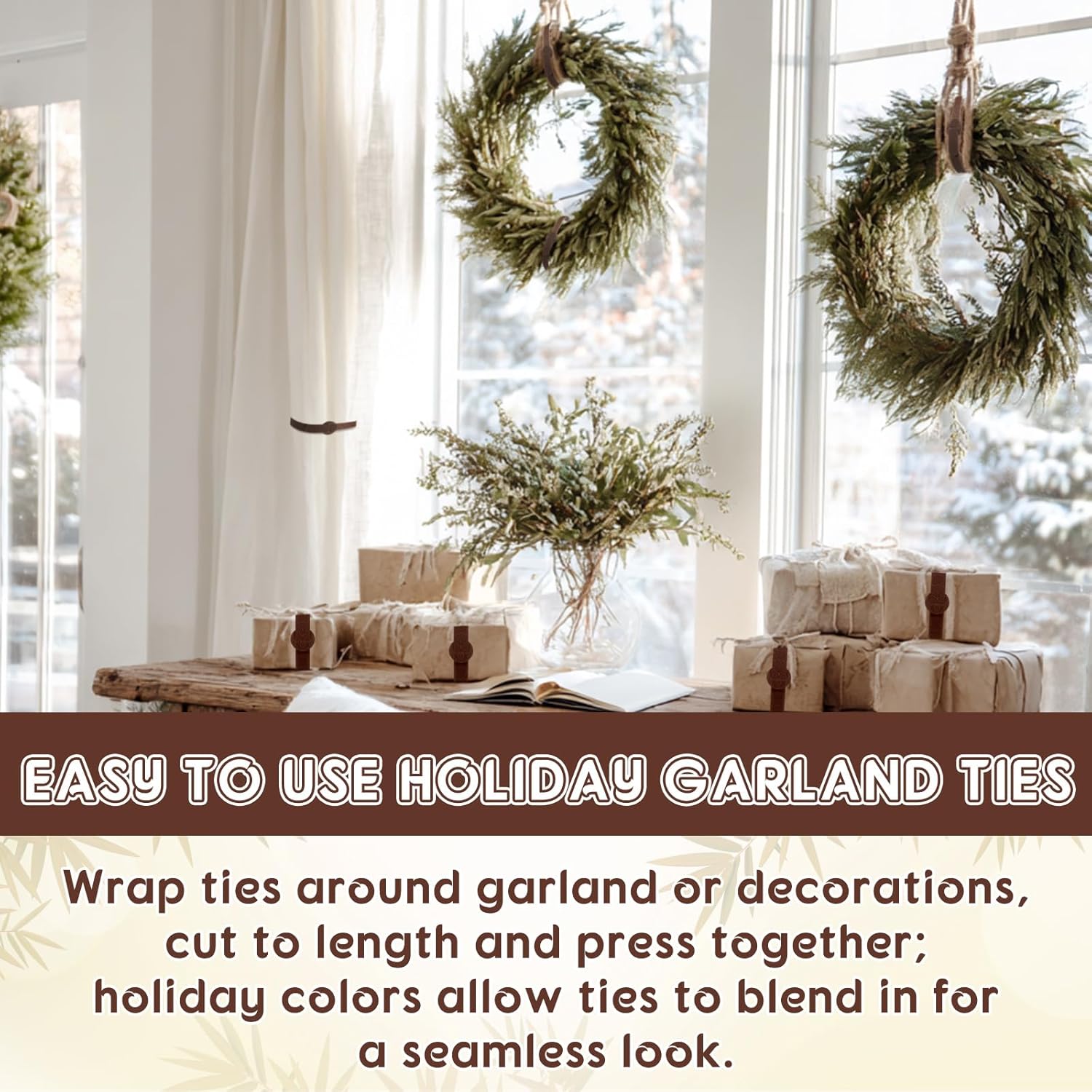 80 Pcs 12 Inch Christmas Garland Ties Brown Adjustable Holiday Banister Ties Reusable Fastener Strap Nylon Garden Plant Cable Strap Christmas Tree Wreath Hook Loop Organizer for Home Office-VerdiqueGarden