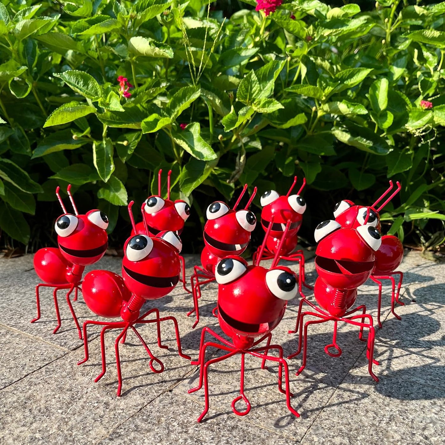 Metal Yard Art Garden Decor for Outside Cute Ants Yard Decorations Outdoor Lawn Ornaments Backyard Gifts for Mom - Set of 8（All Red）-VerdiqueGarden