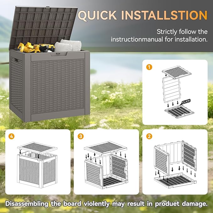 KAMABOKO 31 Gallon Outdoor Storage Box, Resin Deck Boxes Indoor and outdoor, Waterproof Storage Box Lockable Lid for Garden Tools, Package Delivery, Pool Supplies, Patio Cushions, Grey-VerdiqueGarden