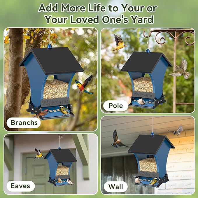 Wildpark Squirrel Proof Bird Feeders for Outdoors, 5LB Metal Hanging Feeders, Large Wild Feeders for Cardinals, Chickadees, Durable Backyard Feeders -One in Blue-VerdiqueGarden