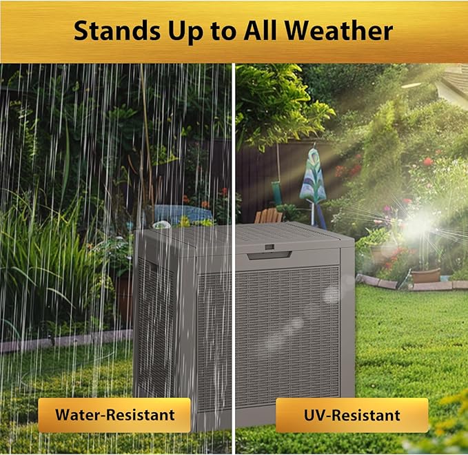 NUNU LAB 31 Gallon Outdoor Storage Box Waterproof,Indoor Outside Deck Boxes,Backyard Storage Bin For Package Delivery,Garden Tools,Patio Cushions,Pool Accessories,Storage Bench Lockable Lid-VerdiqueGarden