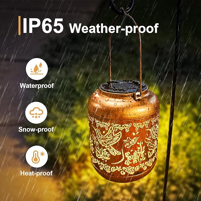 Hummingbird Solar Lanterns Outdoor Hanging Waterproof Hummingbird Garden Decor Christmas Gifts for Women Mom Grandma Metal Solar Lights Decoration Outside for Yard, Patio,Pathway Landscape-VerdiqueGarden