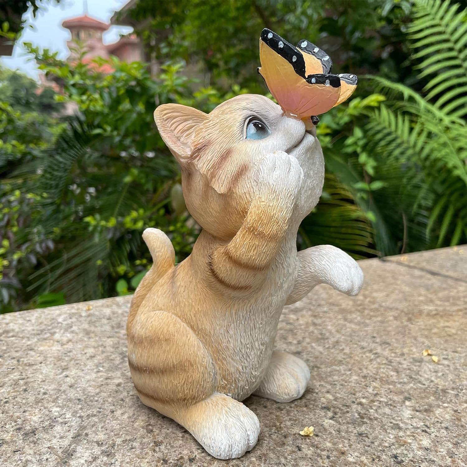 Garden Decor Solar Cat Figurines Cat Lover Gifts with LED Butterfly Lights for Indoor Outdoor Decor for Yard Garden Patio Decor Gifts for Women Grandma Mother's Day Birthday-VerdiqueGarden