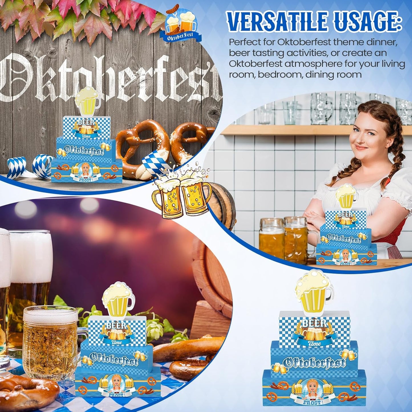 Yalikop 4 Pcs Oktoberfest Table Decorations Wooden Oktoberfest Tiered Tray Decorations October Festival Wooden Block Centerpieces for Tables for Home Shelf-VerdiqueGarden