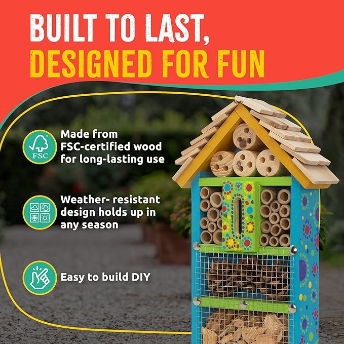 Premium Bug Hotel Kit, DIY Cedar Wood Craft for Building Bee, Ladybug, or Butterfly Houses, Educational Kit for Kids, Parents and Teachers-VerdiqueGarden