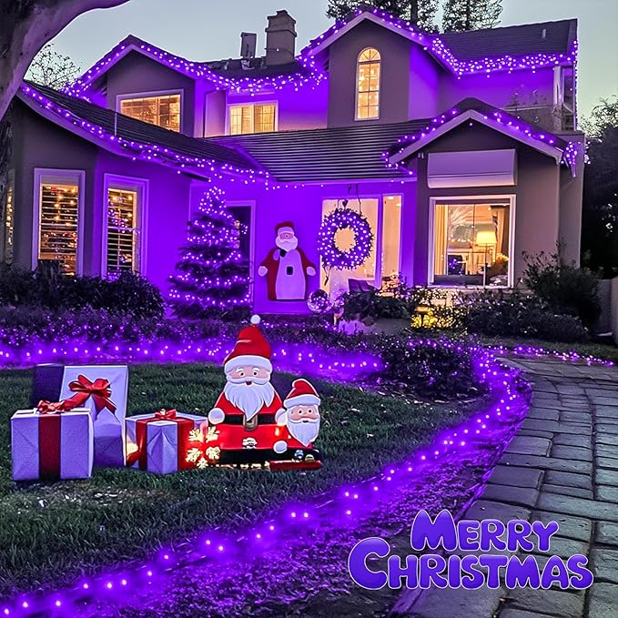 JMEXSUSS Purple Christmas Lights Indoor Outdoor Clear Wire, 66ft 200 LED Purple Lights for Christmas Tree, 8 Modes Purple String Lights Plug in for Christmas Bedroom Garden Party Xmas Decorations-VerdiqueGarden