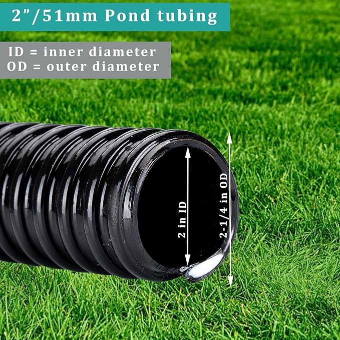 Pond Tubing ID 2” × 20ft Black Corrugated Flexible Reinforced Waterfall Pond Tube Sump Pump Hose, Non-toxic & Kinkproof (20 ft, 2" ID)-VerdiqueGarden