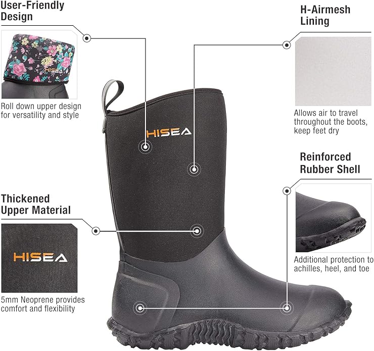 HISEA Women's Rubber Garden Boots Waterproof Insulated Yard Gardening Shoes Mid Height for Mud Working Outdoor-VerdiqueGarden