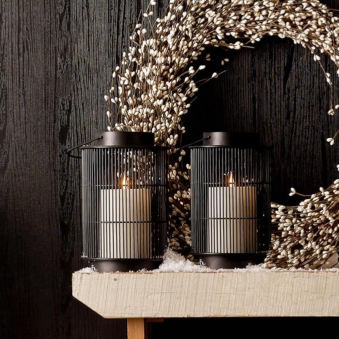 LampLust Outdoor Lantern Decorative Outdoor Patio Decor, Set of 2, 8 Inch Candle Lanterns, Black Metal, Outdoor Lanterns for Patio Waterproof, Battery Included, Modern Farmhouse Front Porch Décor-VerdiqueGarden