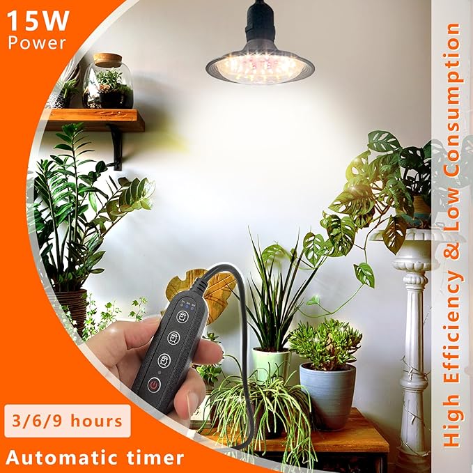 Grow Light Bulbs Indoor Plants Lights Adjustable Cord,Timer, Full Spectrum Plant Growing Lamp for Seedling,Greenhouse,Seedlings (1 Light (14.7ft))-VerdiqueGarden