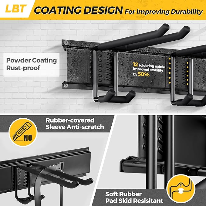 LBT 99" Garage Tool Organizer Wall Mount - 1000lbs Garden Tool Organizer with Adjustable Hooks, Heavy Duty Metal Garage Storage Rack, Anti-Rust Shed Rack Holder Hanging Rake Broom Mower Snowboard-VerdiqueGarden