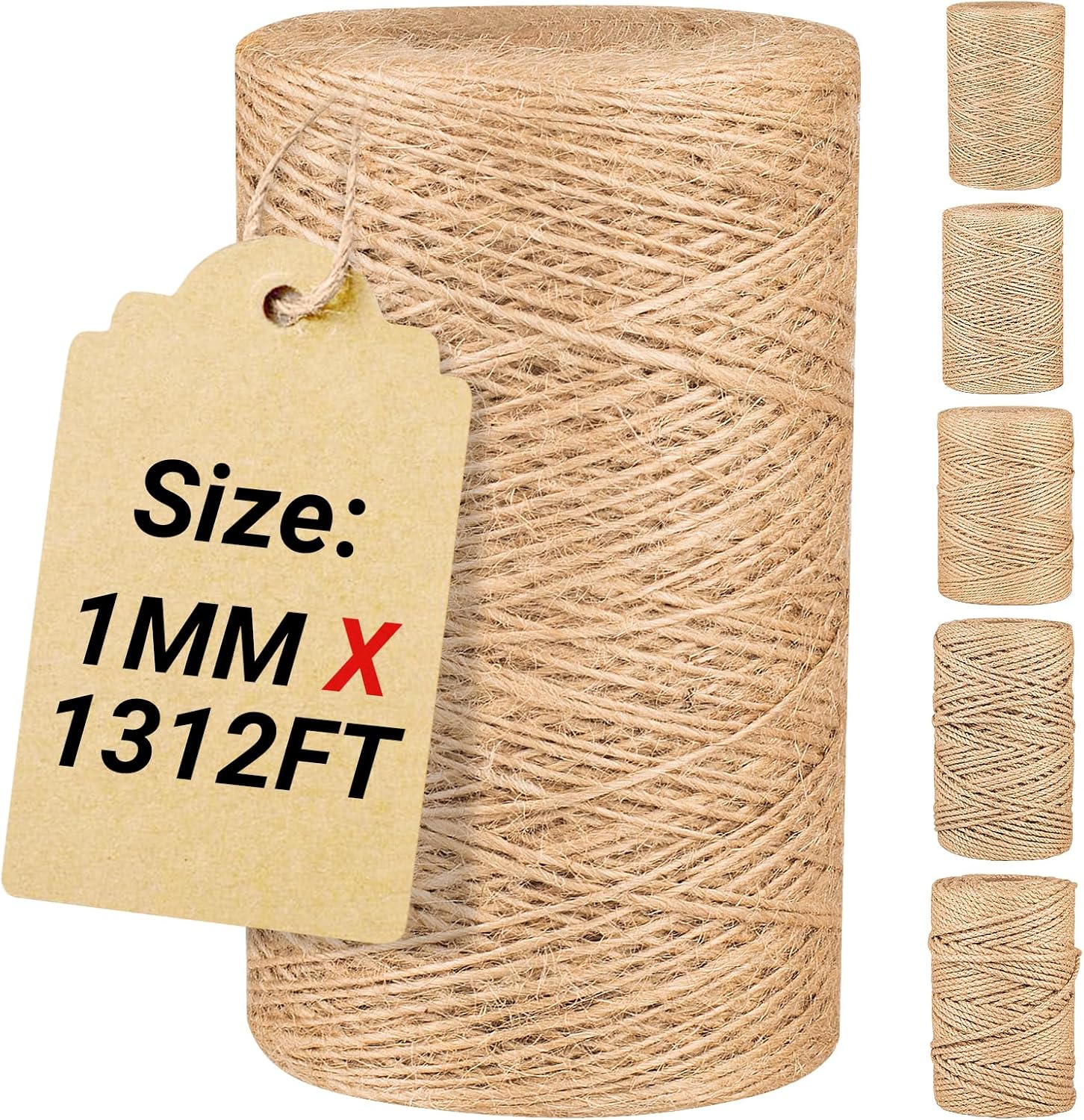 Natural Jute Twine String,Bulk Jute Rope Cord Twine for Crafting Gardening,Roll of Thick and Thin Twine for Gift Wrapping,Brown Decorative Rope,Ornament Twine for Cat Scratch Post (1mm x 1312ft)-VerdiqueGarden