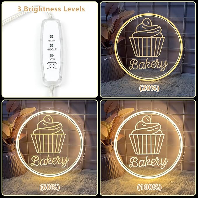 Bakery Neon Sign for Wall Decor Dimmable LED Neon Light Cake Bread Light Up Signs for Business Dessert Food Shop Restaurant Coffee Bar Birthday Party Decoration-VerdiqueGarden