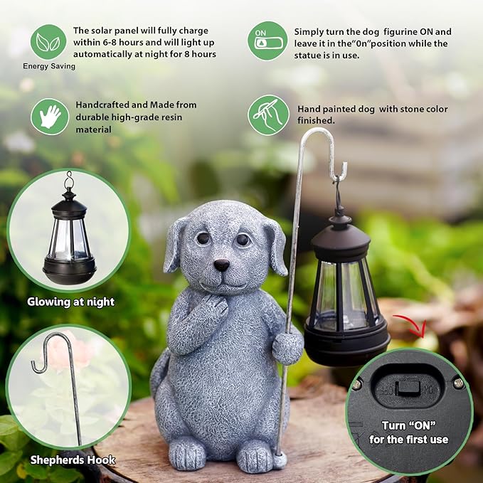 Garden Decor Solar Statues for Mom Grandma Birthdays for Women Sister Wife Lady - Front Patio Balcony Yard Art Lawn Ornaments Porch Outdoor Outside Decorations (Dog)-VerdiqueGarden