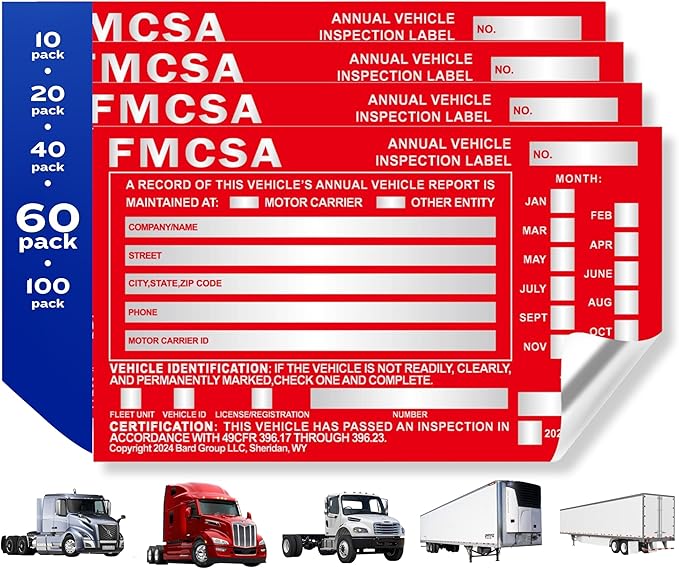 60-Pack DOT Compliant Aluminum Annual Vehicle Inspection Label – Red FMCSA Label with Punch Boxes-VerdiqueGarden