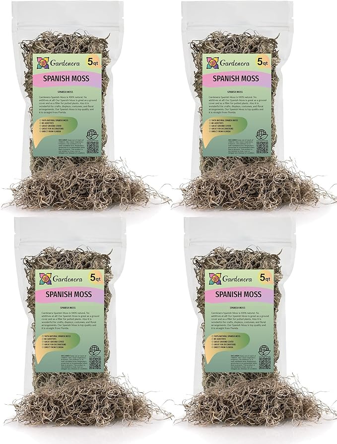 Premium Natural Spanish Moss | Natural Preserved - 20 Quart - Great Ground Cover - Filler for Potted Plants (4 Bags of 5 Quart)-VerdiqueGarden