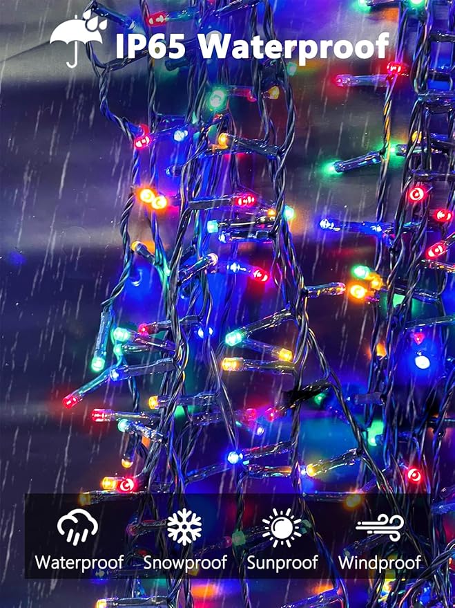 4 Pack 400 LED Solar Christmas Lights Outdoor, Solar String Lights for Outside with 8 Lighting Modes, Waterproof Green Wire Solar Powered Tree Light for Xmas Party Yard Garden Decorations (Multicolor)-VerdiqueGarden