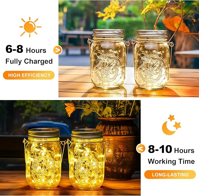 GIGALUMI Solar Mason Jar Lights, 12 Pack 30 Led String Fairy Lights Garden Lights Outdoor Waterproof Metal Lid Hanging Solar Lanterns for Outdoor, Garden, Patio, Lawn, Balcony Decoration-VerdiqueGarden