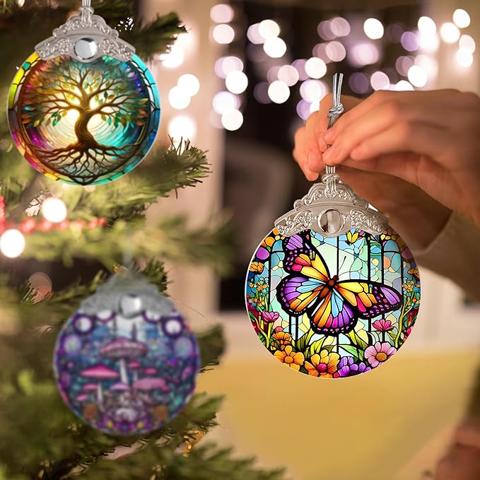 Butterfly Stained Glass Suncatcher, Jocidea Butterfly Ornament, Butterfly Christmas Ornament, Holidays Ornaments, Christmas Tree Ornament, Butterfly Decor, Gifts for Butterfly Lovers-VerdiqueGarden