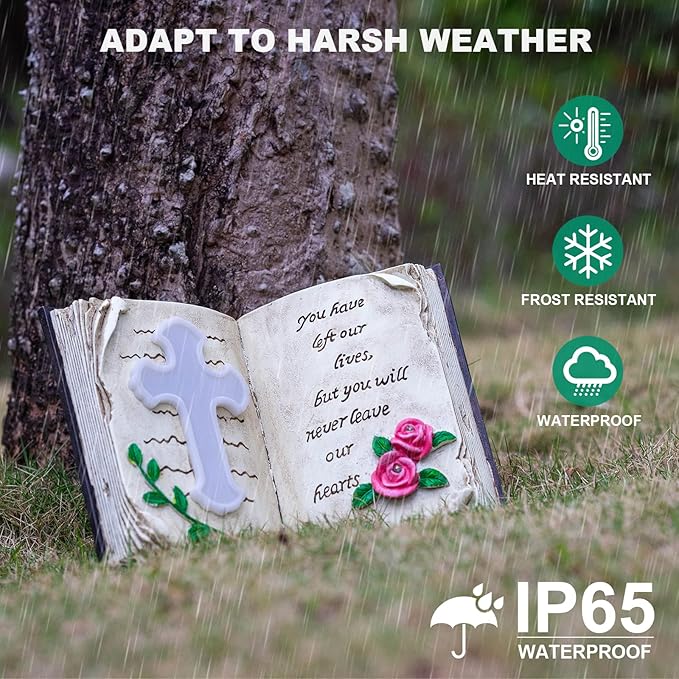 Outdoor Solar Bible Cross Garden Stakes Lights, Waterproof Memorial Grave Decorations Gifts for Cemetery Outdoors Lawn Yard Home Patio Decor-VerdiqueGarden