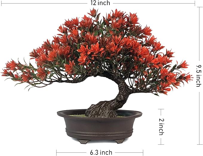 Fake Plants Plastic Artificial Bonsai Tree, Red Bonsai Tree for Home Bedroom Office Desk Farmhouse Room Decor, Tall 9.5"-VerdiqueGarden