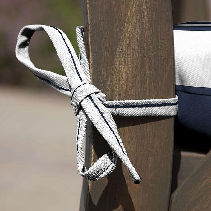 Arden Indoor/Outdoor Seat or Rocking Chair Cushion, 19 x 18, Water Repellent, Rain Proof, Fade Resistant Cushion for Rocking or Dining Chairs Sapphire Blue Cabana Stripe-VerdiqueGarden