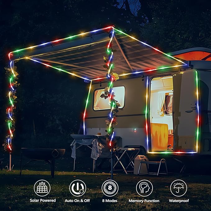 Solar Rope Lights, 2 Packs 66ft 200LED Solar String Lights, 8 Modes Waterproof Solar Powered Outdoor Light, Flexible Clear Tube Light for Garden Backyard Patio Deck Pool Tree Decorations- Multicolor-VerdiqueGarden