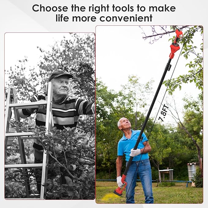 Electric Pruning Shears with Telescopic Rod, 50mm 1.96" Cutting Diameter Cordless Pruner with 2 Rechargeable Batteries, Tree Branch Cutter with SK7 Blade for Gardening Pruning-VerdiqueGarden
