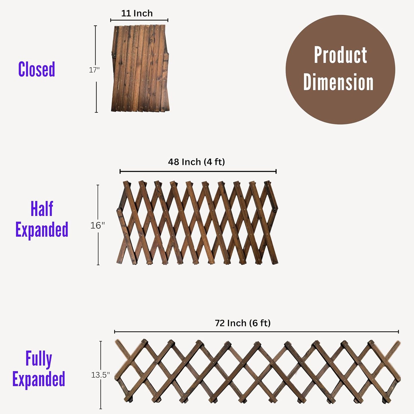 ShopLaLa Garden Fence- 4 Pack, Total 24ft (L) Wooden Lattice Flower Edging for Yard Lawn Landscape Patio Outdoor Decor, Expandable Plant Garden Trellis, Animal Barrier Fence No Dig Panel for Small Dog-VerdiqueGarden